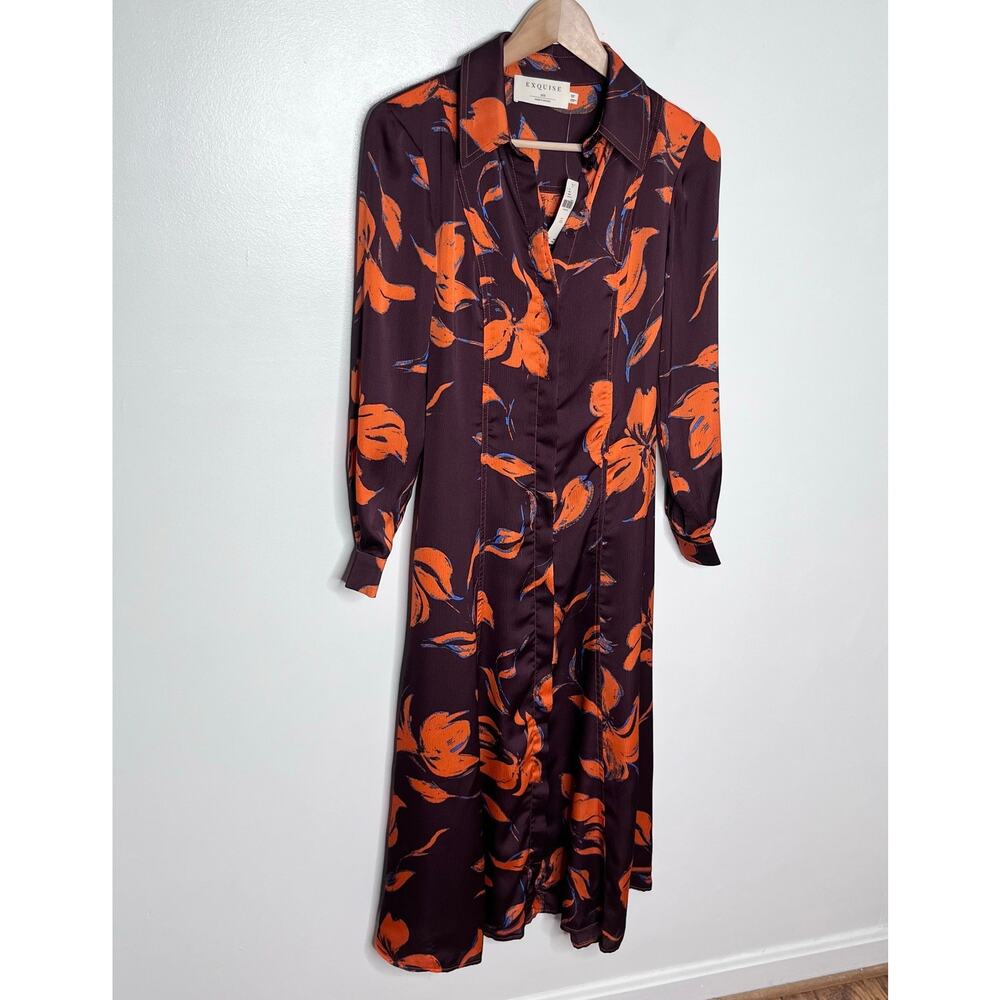 Anthropologie Exquise Jasmineelle Satin Shirt Dress XXS Purple Orange NWT $268 - Picture 5 of 15